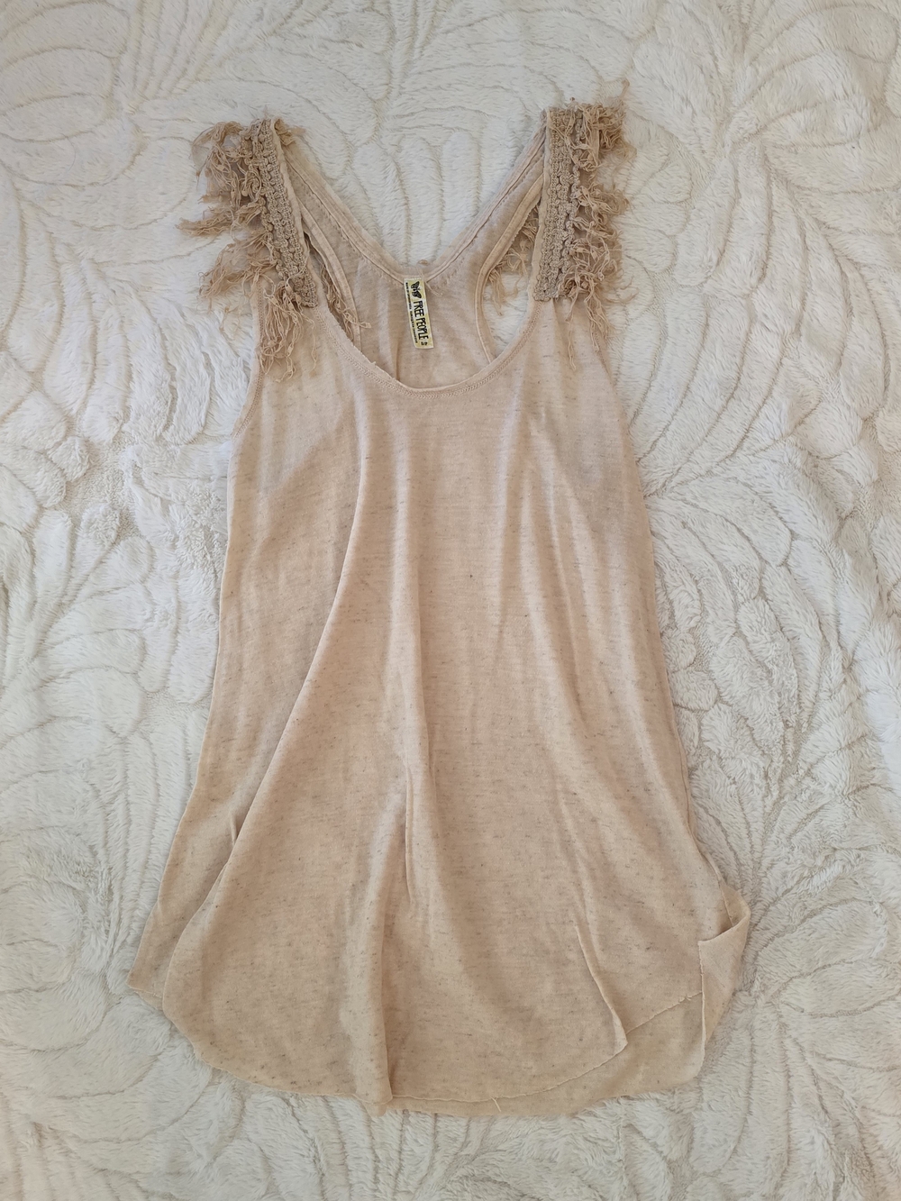 Free People Sleeveless Fringe Detail Tank Top - Beige